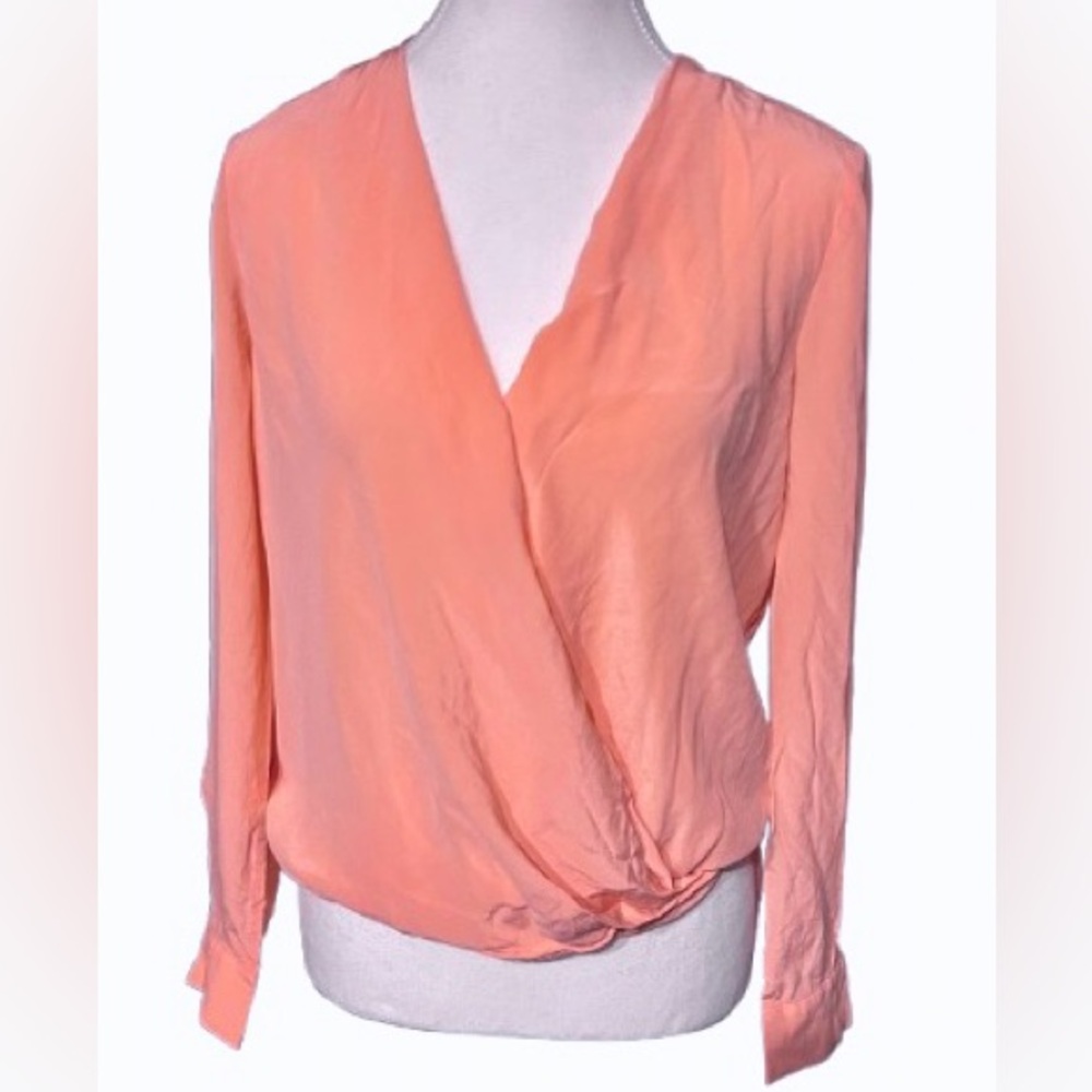 Vintage Wrap Diane von Furstenberg Peach Coral Blouse 90 Y2K Silk Designer Small